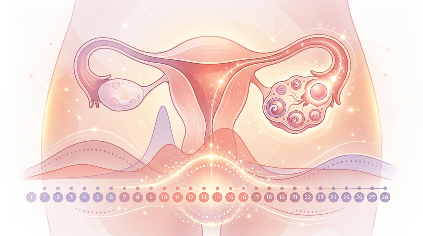 Abbildung 1: Anatomie der Ovulation und Zeitstrahl des 28-Tage-Hormonzyklus.